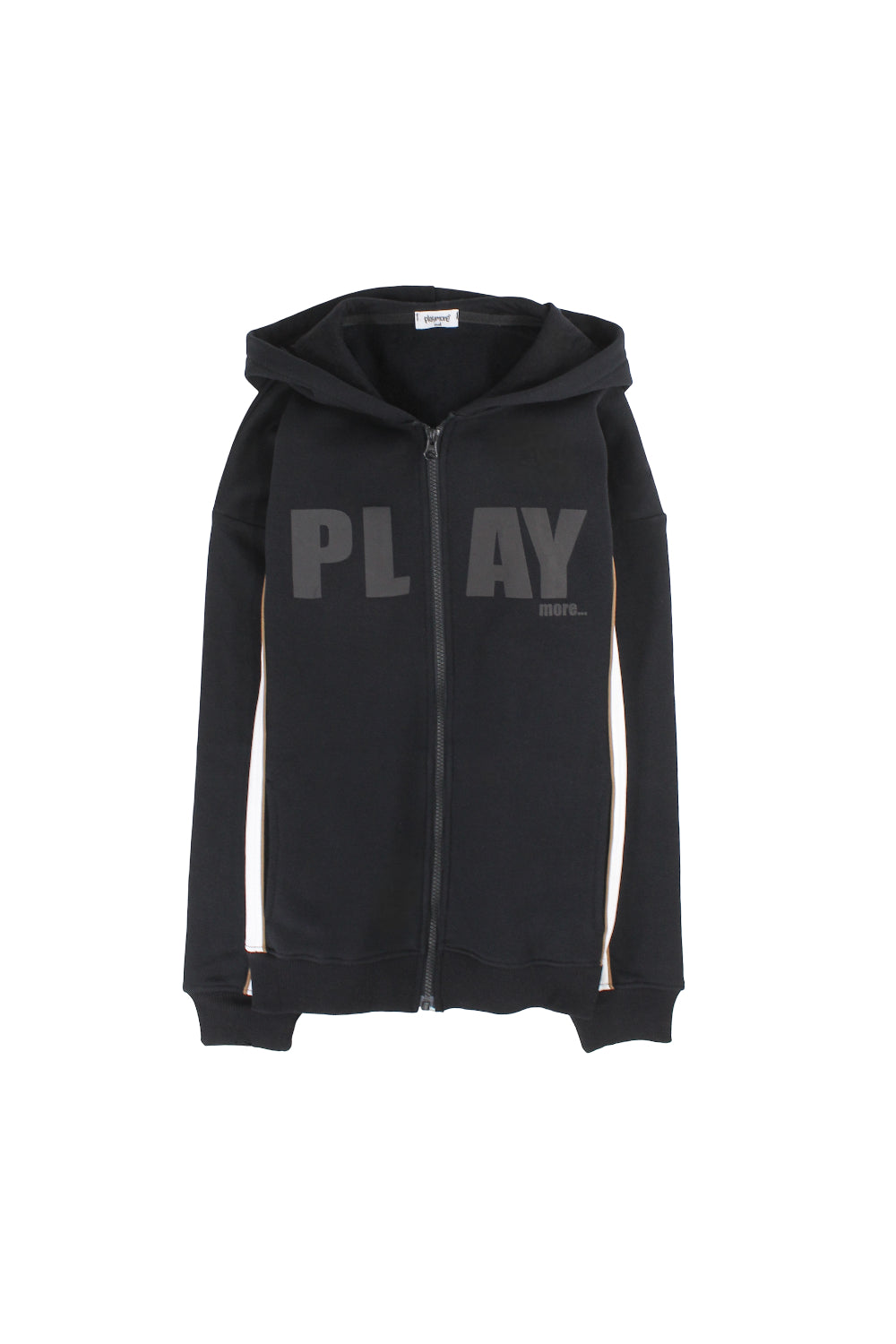 teens cotton hoodie – black with “play more” print