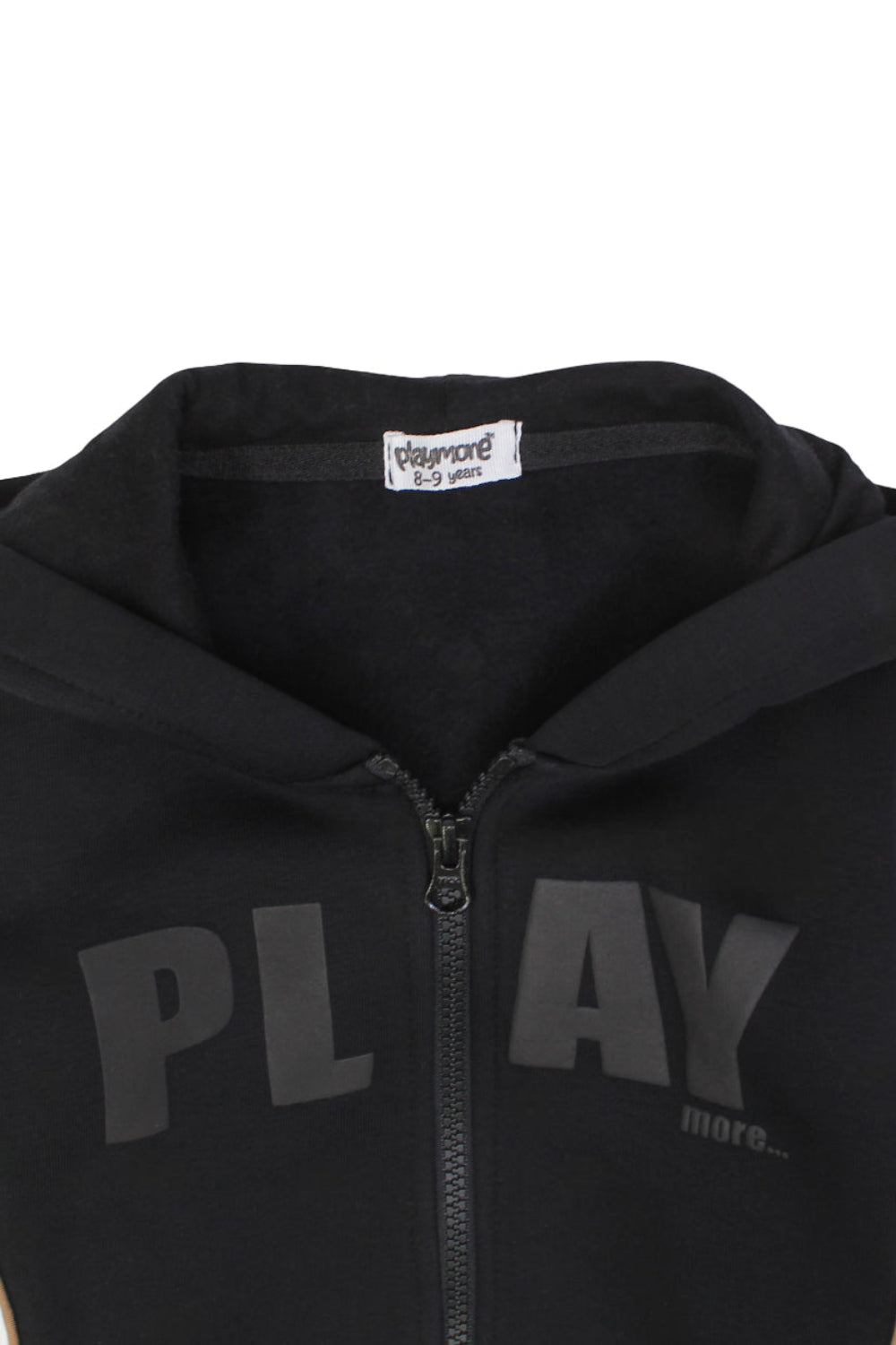 boys cotton hoodie – back with “play more“ print