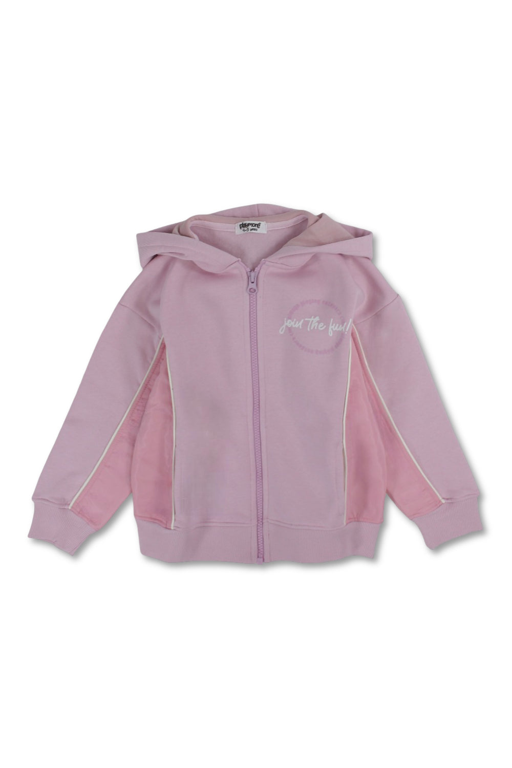 girls cotton hoodie – pink with “join the fun“ print