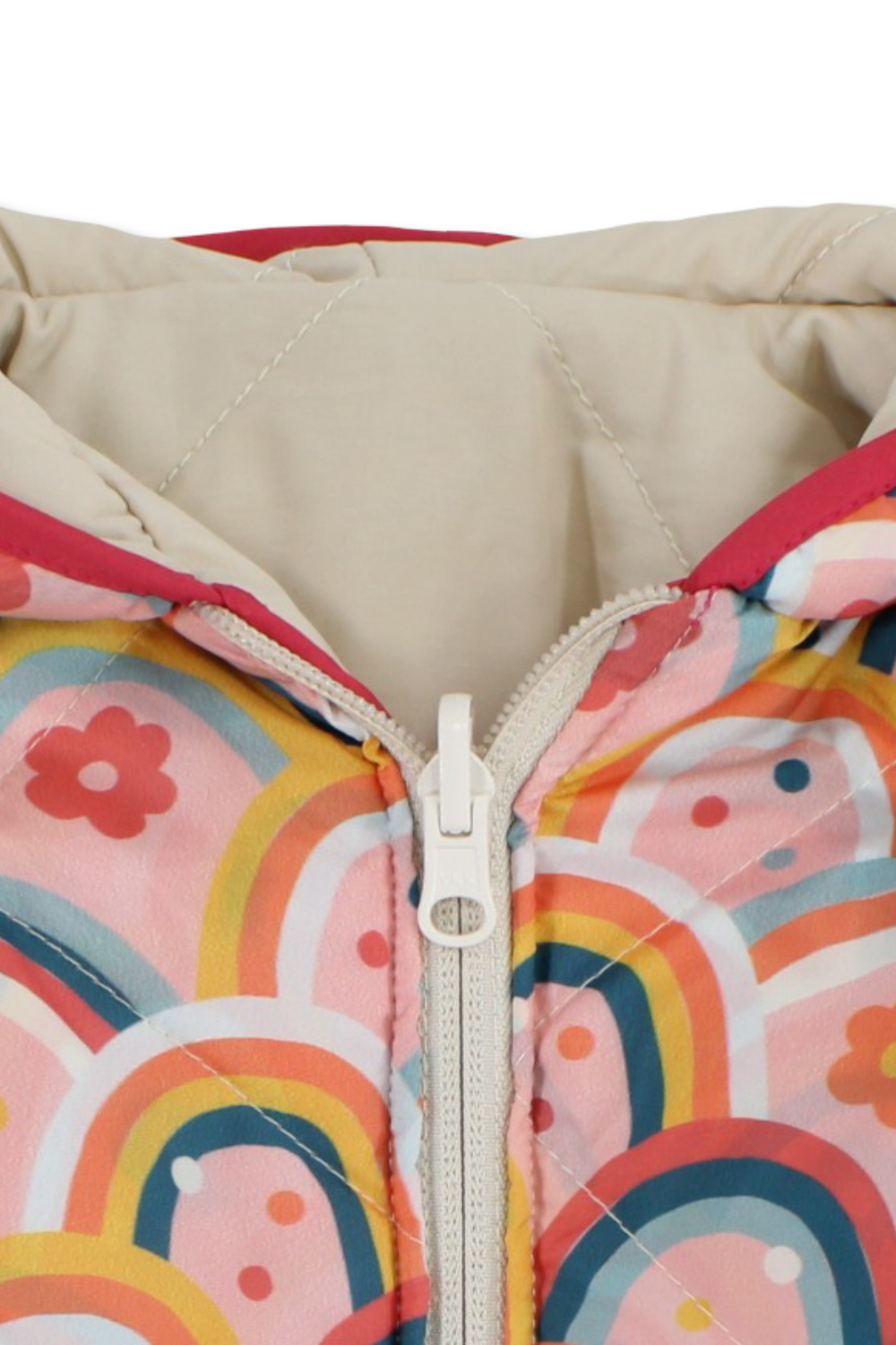 girls waterproof reversible jacket – beige & pink