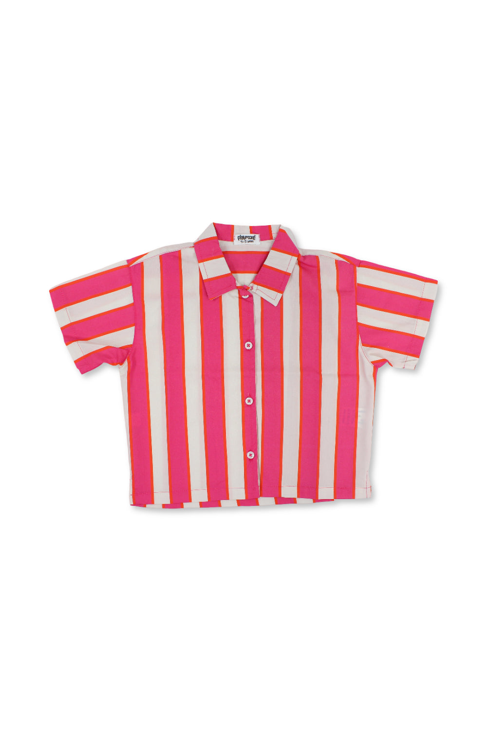 girls cotton shirt – fuchsia & offwhite