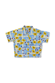 girls cotton shirt – baby blue with flowers print