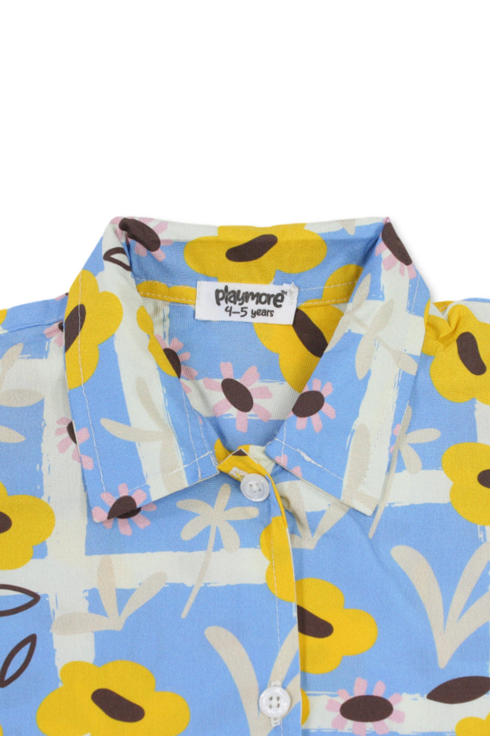 girls cotton shirt – baby blue with flowers print