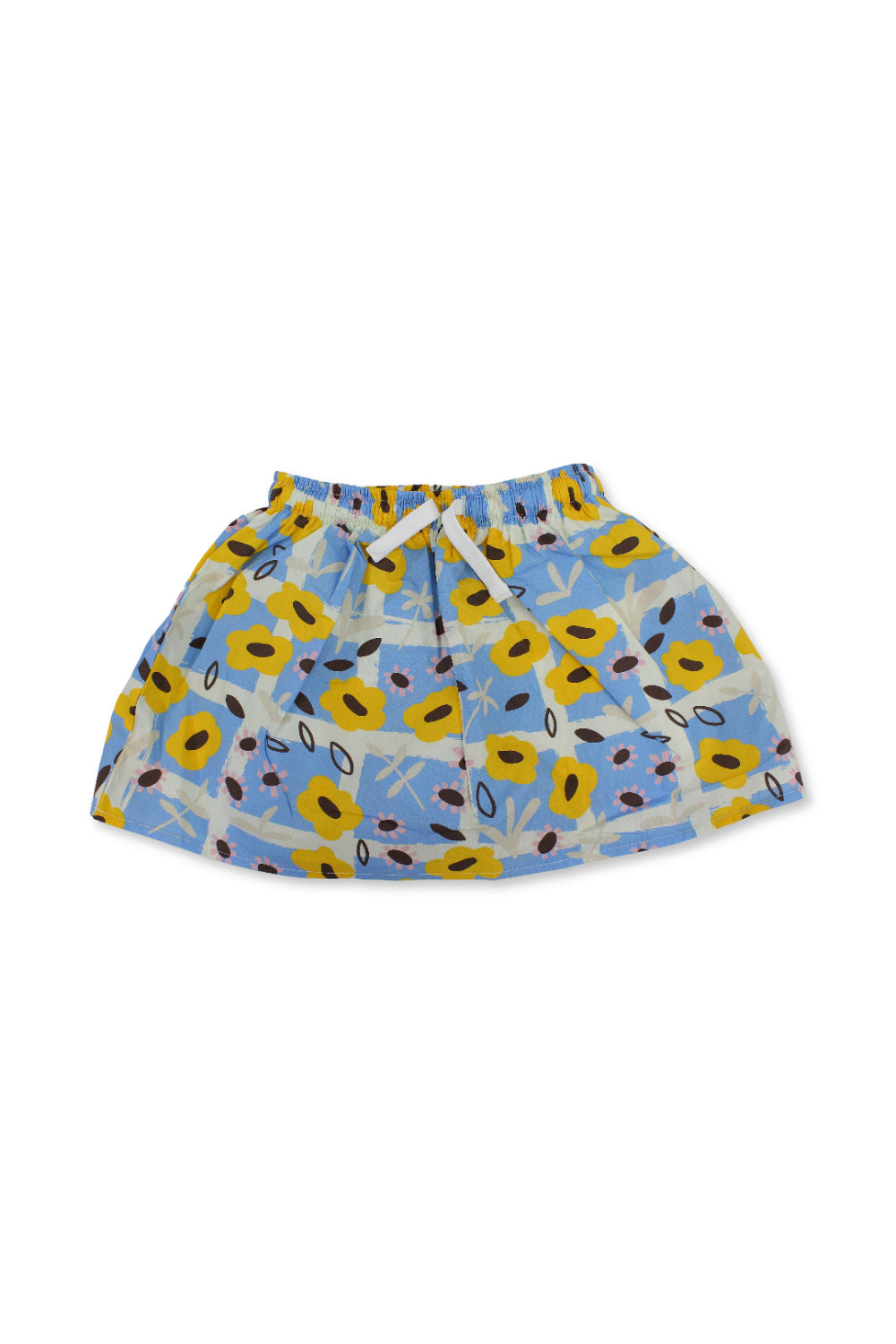 girls cotton skirt – baby blue with flowers print