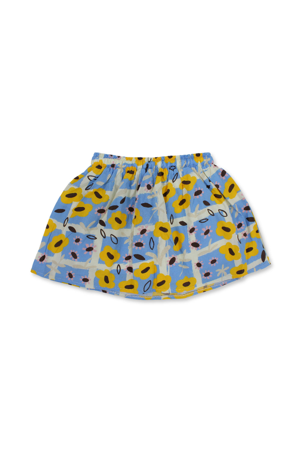 girls cotton skirt – baby blue with flowers print