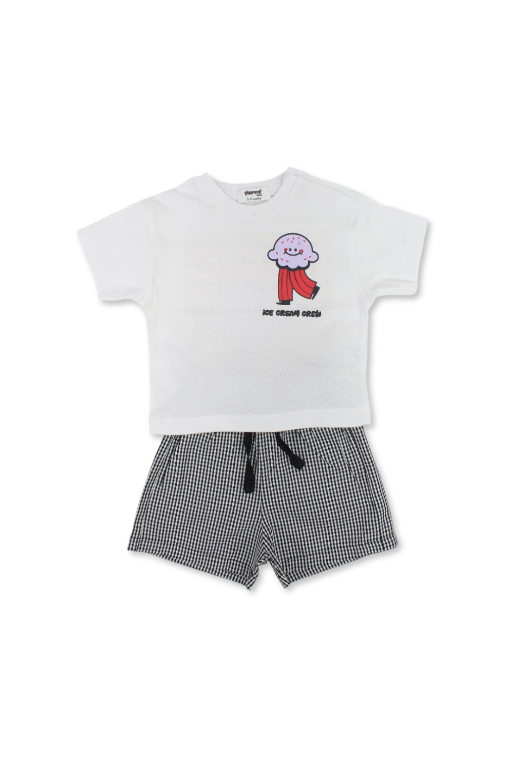unisex baby cotton outfit set – white & black with "ice cream crew" print