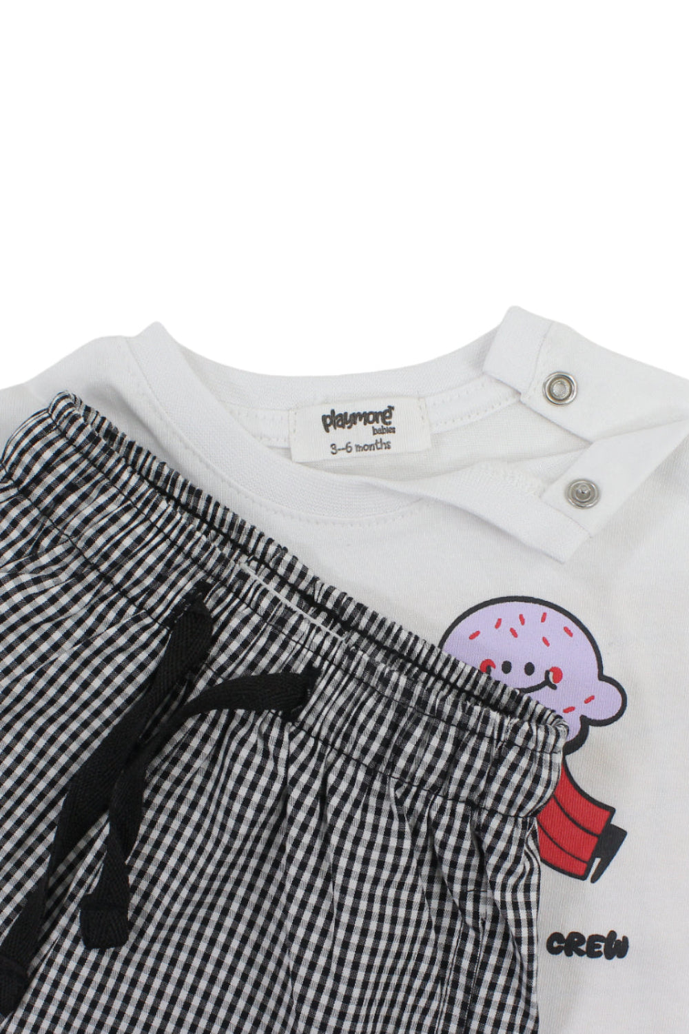 unisex baby cotton outfit set – white & black with "ice cream crew" print