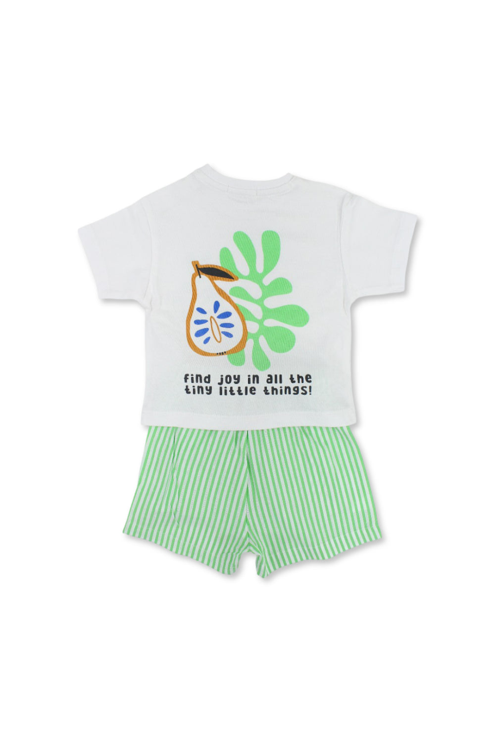 unisex baby cotton outfit set – white & green with "find joy" print