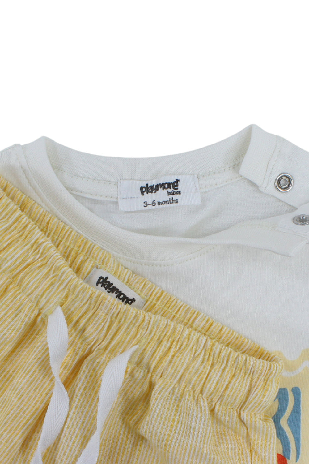 unisex baby cotton outfit set – off-white & yellow printed