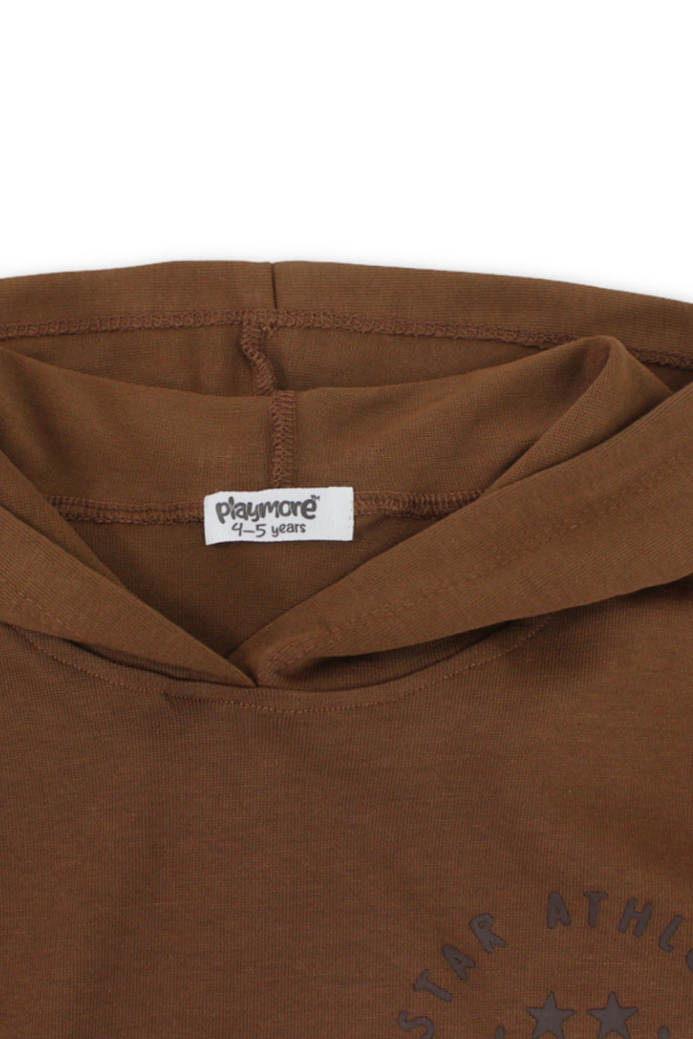 boys cotton hooded sleeveless t-shirt – brown with "star athlete" print