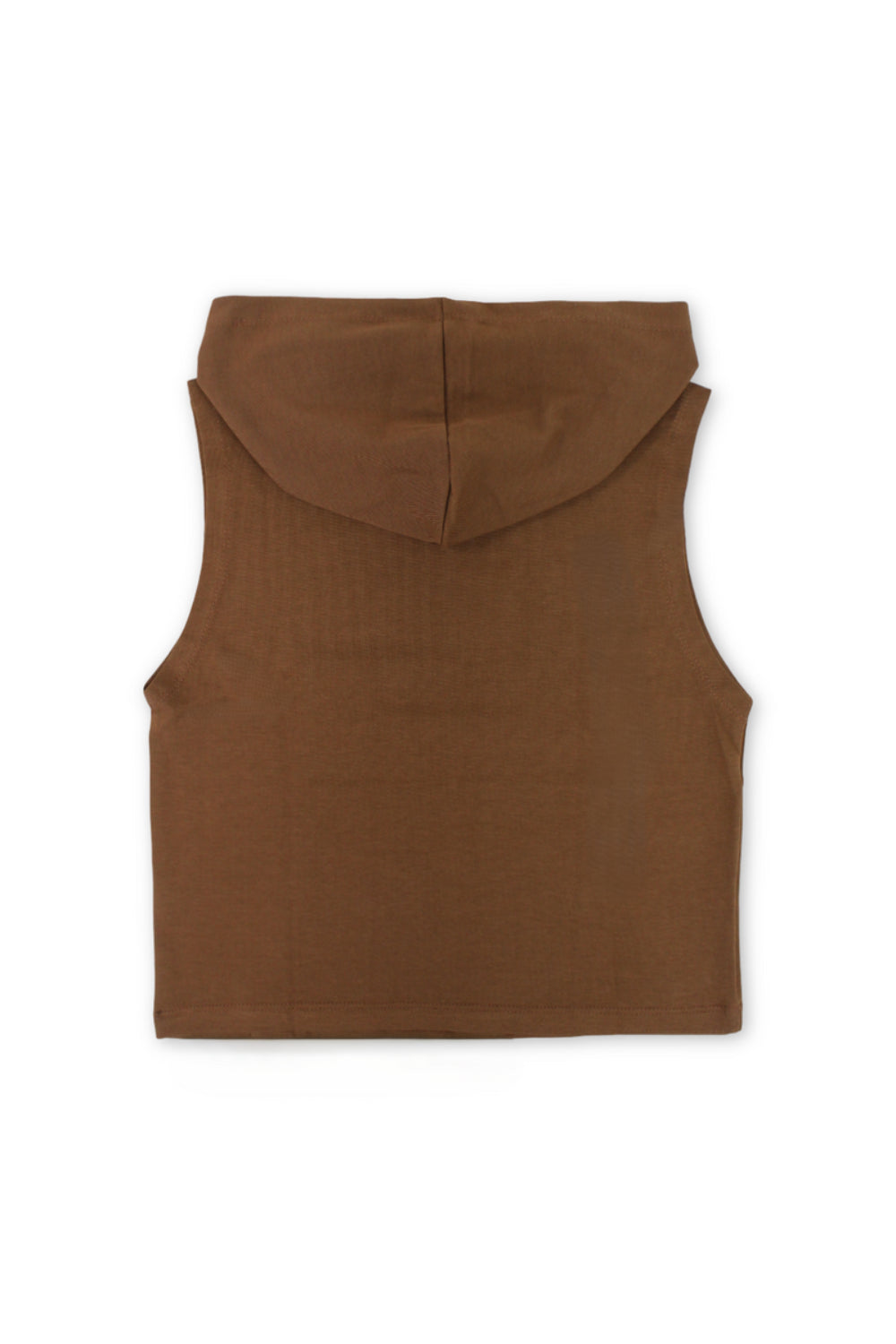 boys cotton hooded sleeveless t-shirt – brown with "star athlete" print