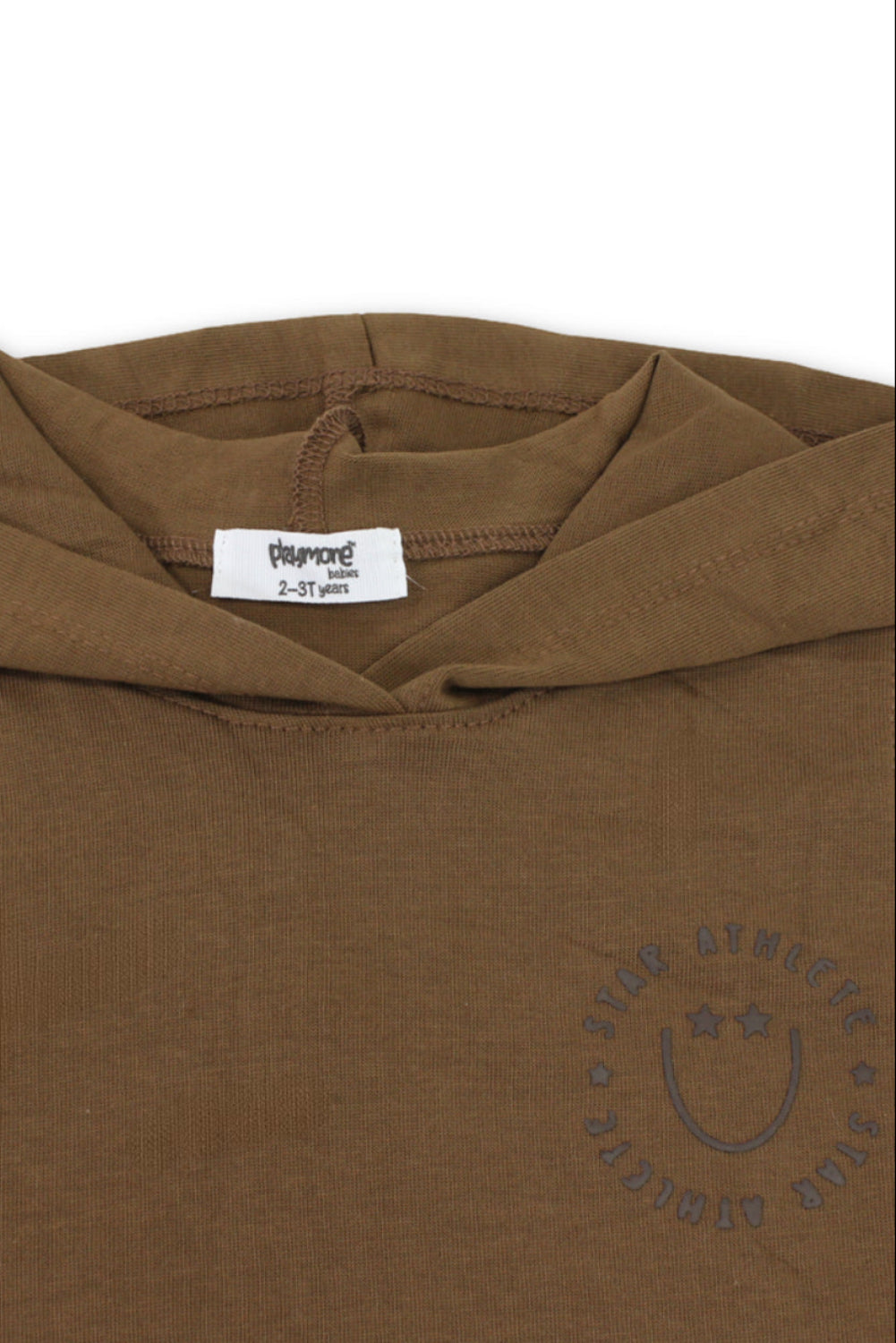 baby boys cotton hooded sleeveless t-shirt – brown with "star athlete" print
