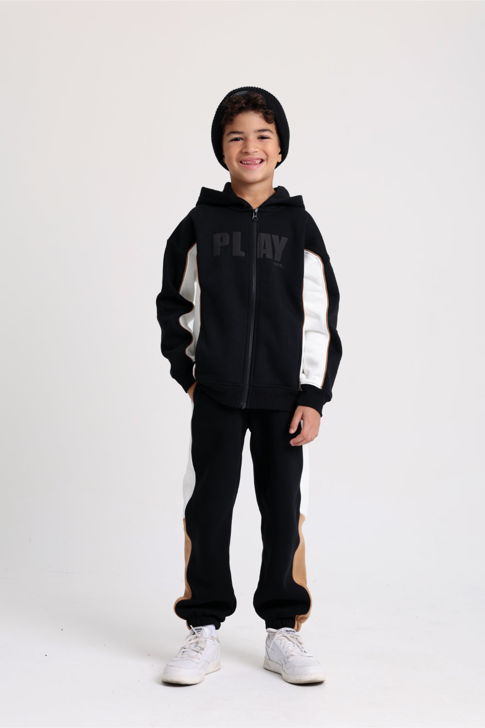 boys cotton hoodie – back with “play more“ print