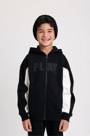 teens cotton hoodie – black with “play more” print