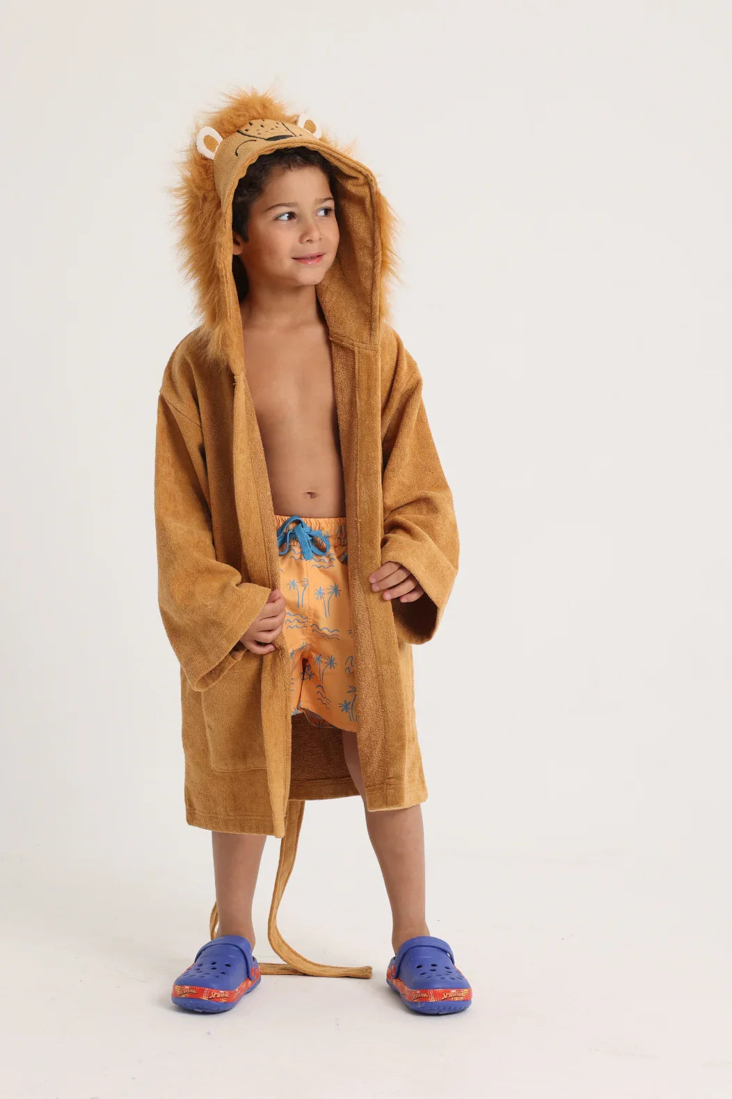 unisex swim robe – brown lion sleeves - playmore