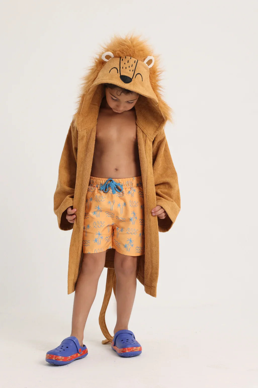 unisex swim robe – brown lion sleeves - playmore