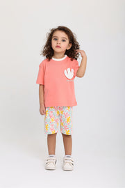 baby girls cotton outfit set – watermelon with "bloom little flower" print