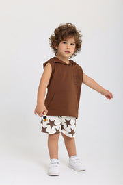 baby boys cotton shorts – off-white with stars print