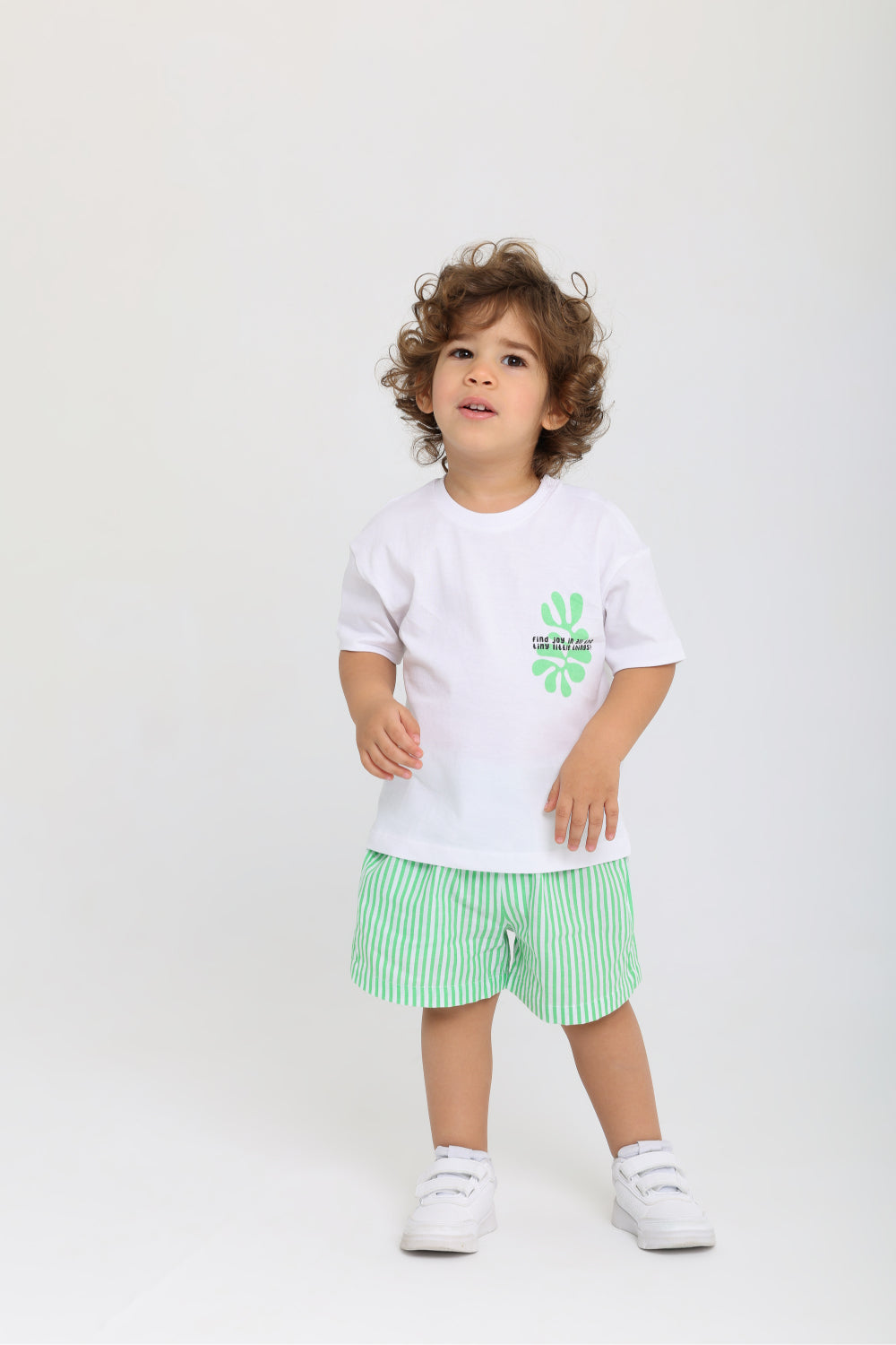 unisex baby cotton outfit set – white & green with "find joy" print