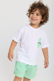 unisex baby cotton outfit set – white & green with "find joy" print